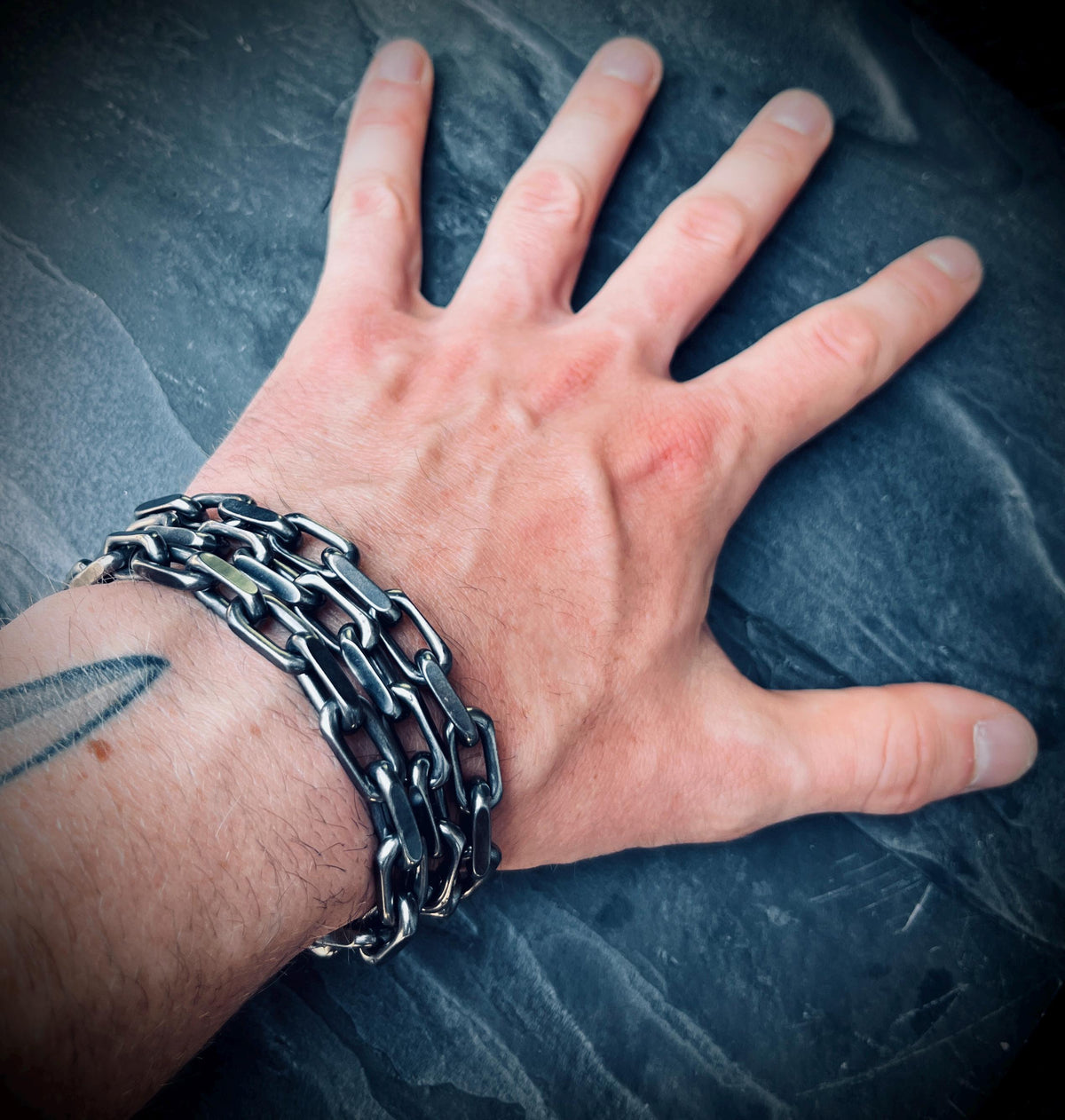 Thick Chunky Heavy Distressed Silver Stainless Steel Cable Link Boxy Chain Bracelet