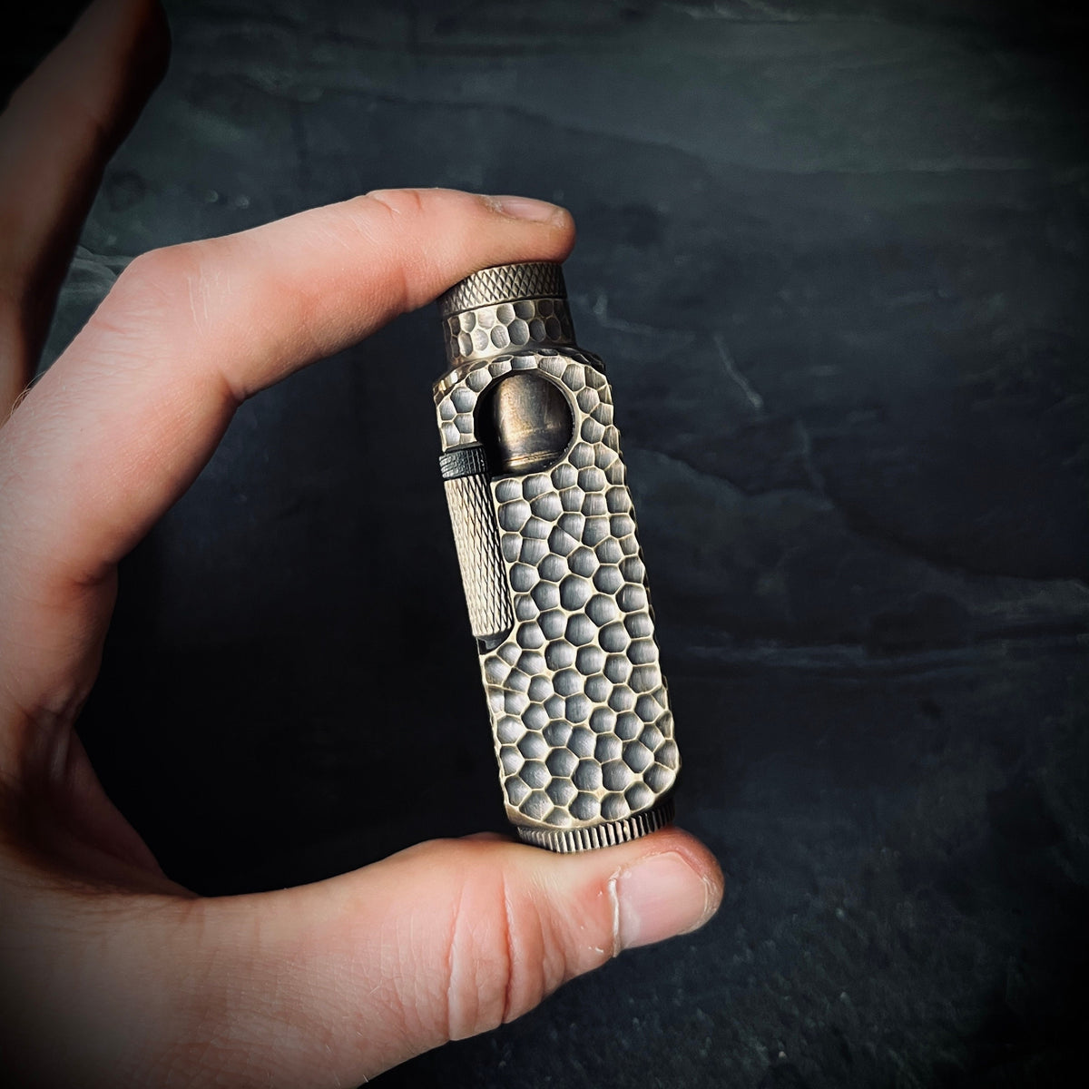 Textured Reptile Skin Vintage Style Solid Brushed Brass Heavy Metal Trench Art War Lighter / EDC / Everyday Carry / Survival Gear