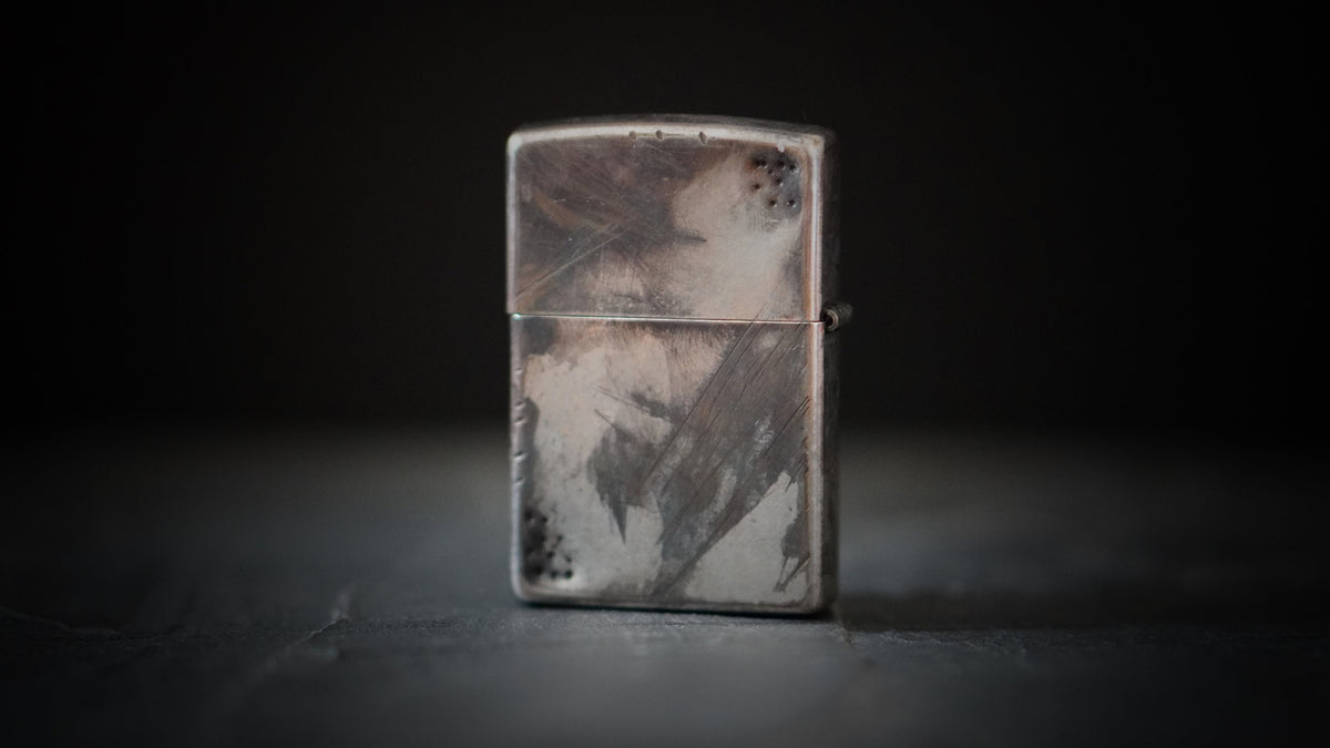 Customised Distressed Battle Worn Chrome Plated Vintage Style Zippo Lighter with Oxidized Finish