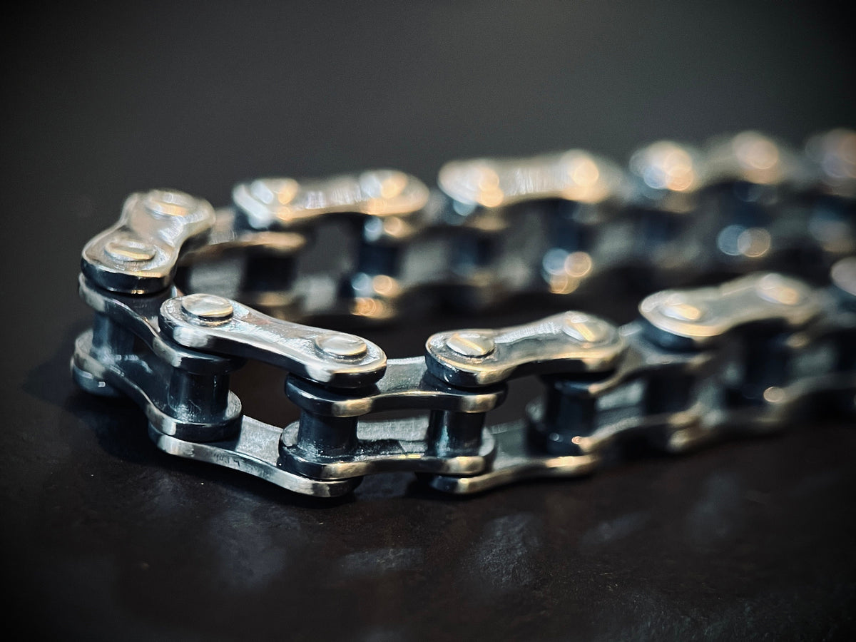 Handmade Oxidized & Distressed 925 Sterling Silver Bike Chain Bracelet – Unisex Jewelry