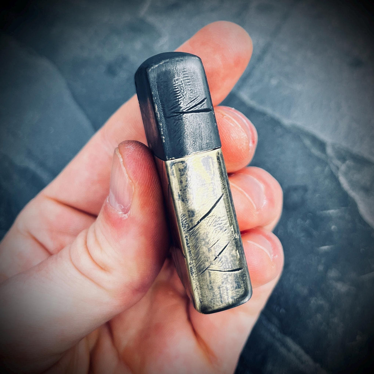 Customised Heavily Distressed Oxidised Black & Gold 2-Tone Patina Solid Brass Armor Heavy Wall Zippo Lighter / EDC / Vintage / Custom