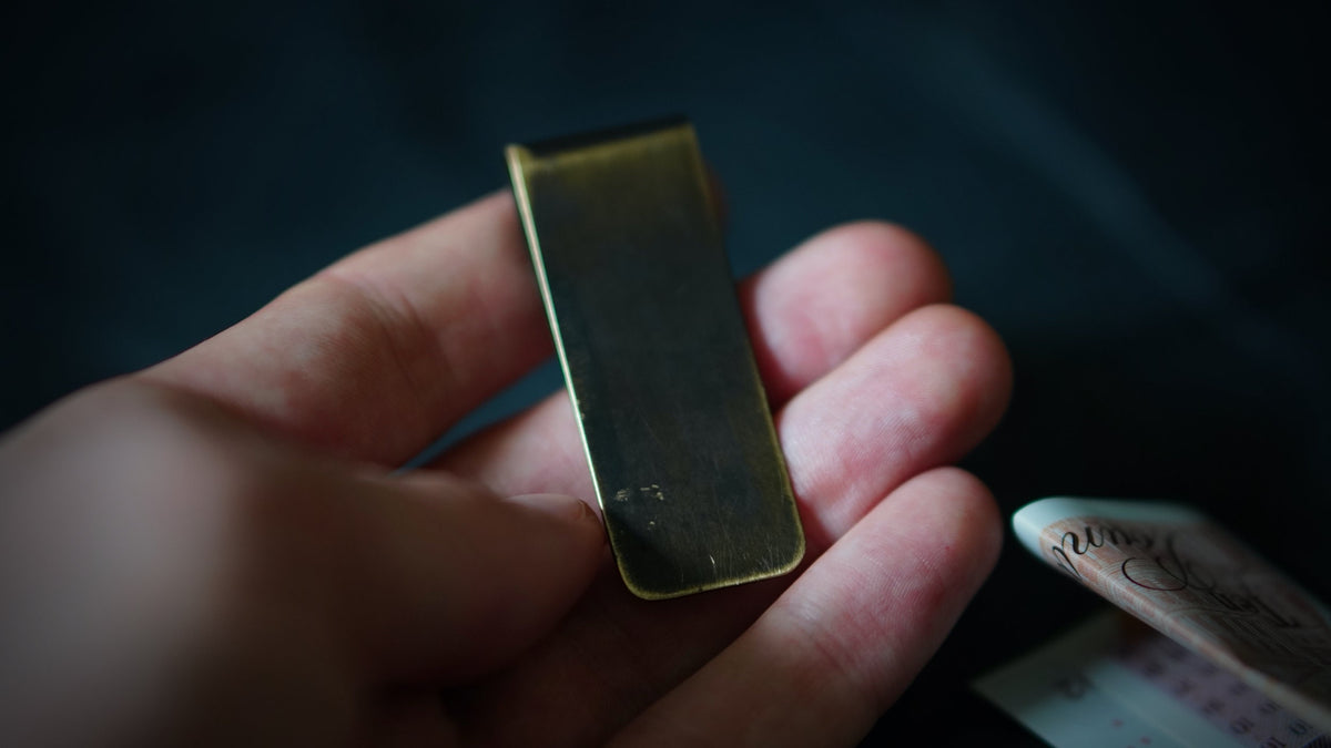 Handmade Distressed Brass Money Clip: Oxidized Cross Crucifix Design