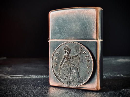Custom Oxidised Antique Vintage Style Distressed Copper & Bronze Doubled Sided One Penny Zippo Lighter / EDC / Coin
