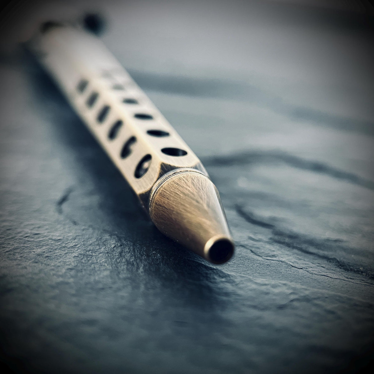 Distressed Bolt Action Oxidised Brass Pen with Grip and Keychain Loop | EDC