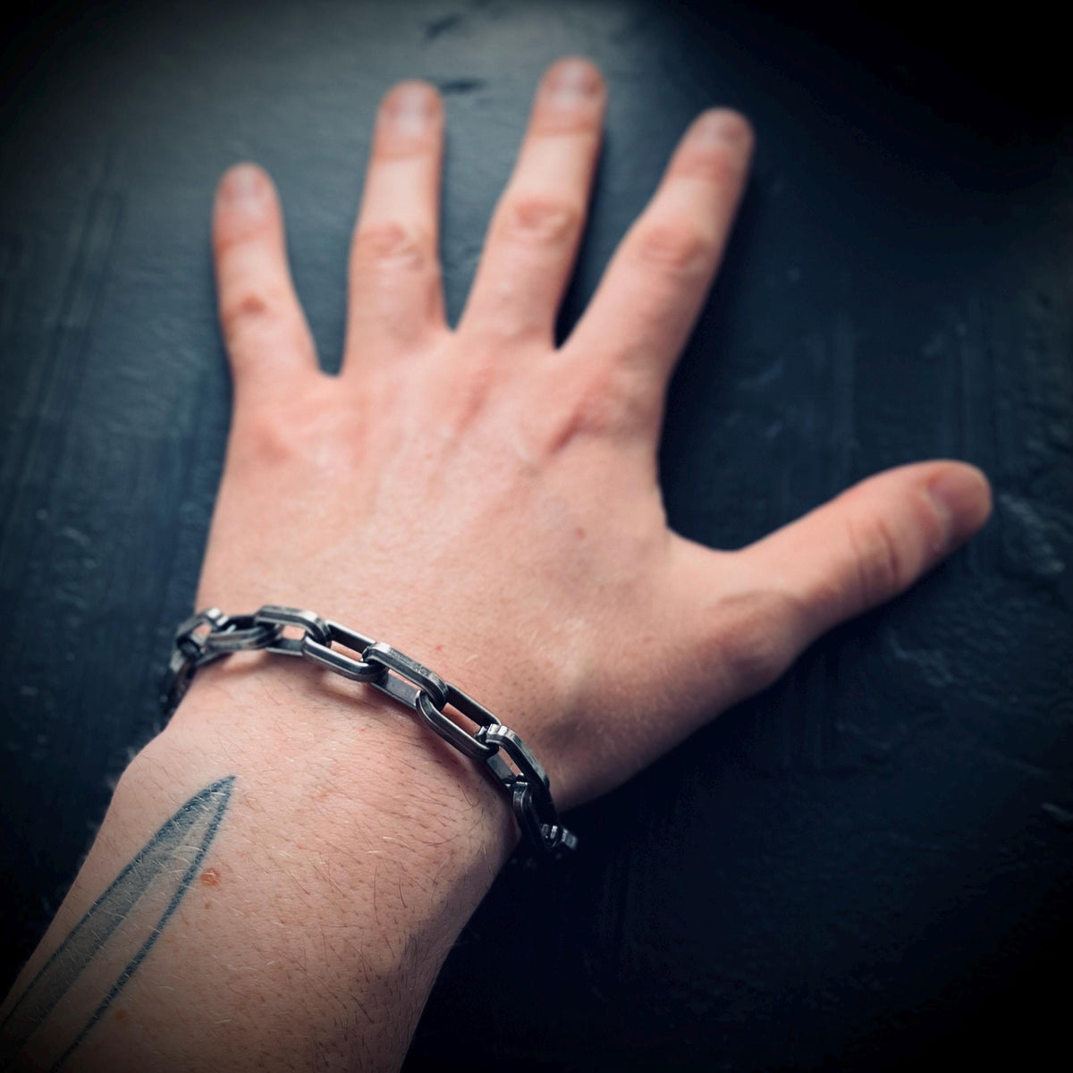 Rustic Oxidised Stainless Steel Matte Blackened Silver Thick Chunky Heavy Cable Link Chain Bracelet