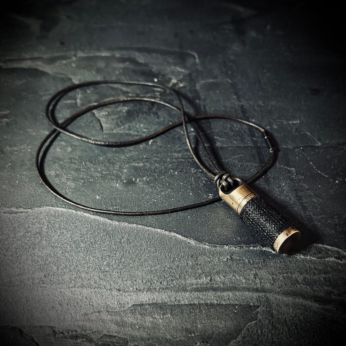 Rustic Solid Brass Small Pill Vial Distressed Shotgun Shell Capsule Stash Urn Pendant with Leather Cord Necklace / EDC / Everyday Carry