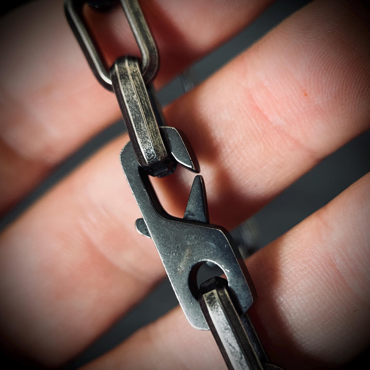 Rustic Oxidised Stainless Steel Matte Blackened Silver Thick Chunky Heavy Cable Link Chain Bracelet