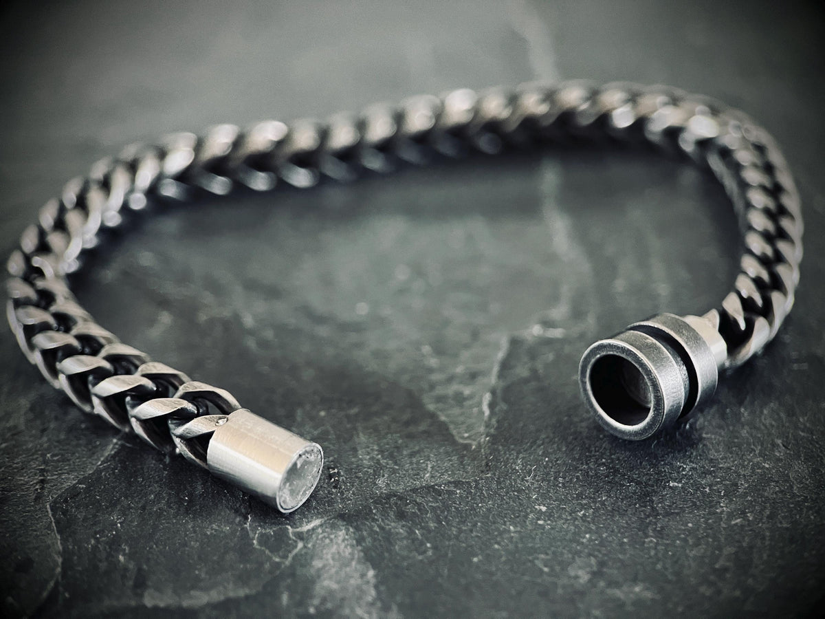 Oxidised Simple Stainless Steel Matte Blackened Silver Thick Chunky Foxtail Cable Link Chain Bracelet