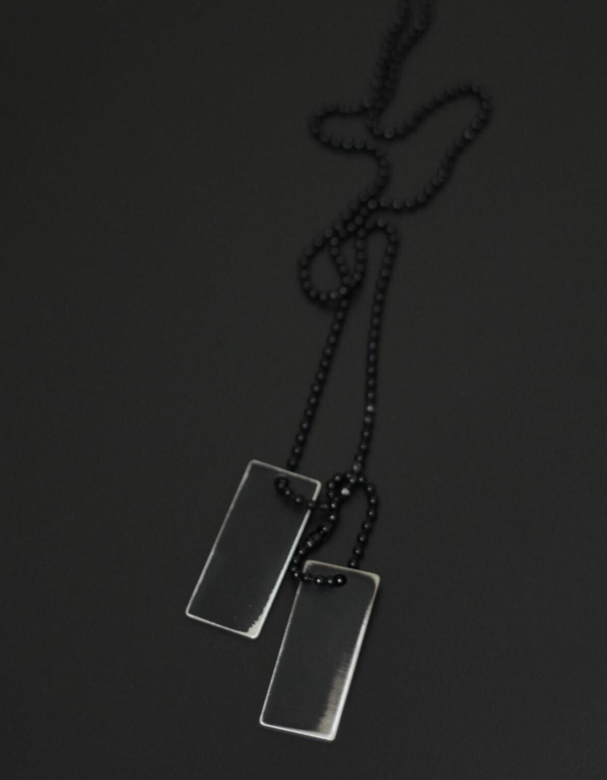 Matte Black Stainless Steel Dog Tag Necklace: Rustic Rectangular Pendant