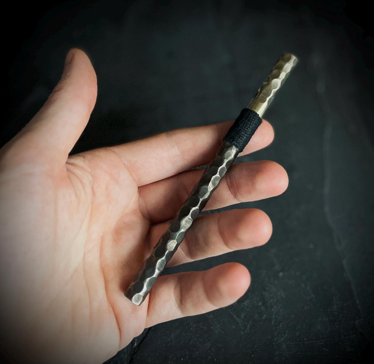 Handmade Rustic 2-Tone Distressed Hammered Brass & Bronze Ballpoint Pen with Grip - EDC