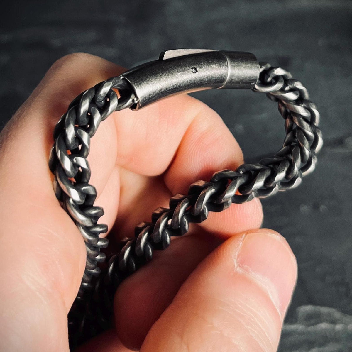 Oxidised Black & Silver Stainless Steel Chunky Thick Heavy Foxtail Chain Necklace - 24” Inches