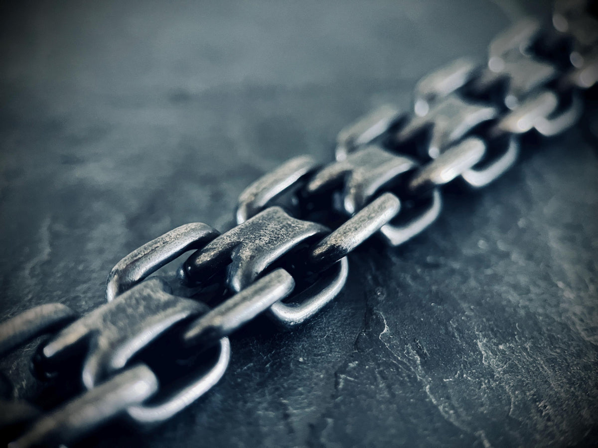 Mens Chunky Blackened Stainless Steel Chain Bracelet: Heavy Duty Oxidized Finish