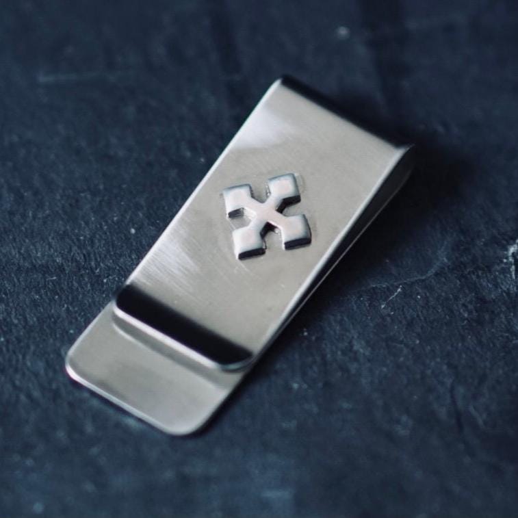 Rustic Silver Stainless Stainless Money Clip with Crucifix Cross Emblem