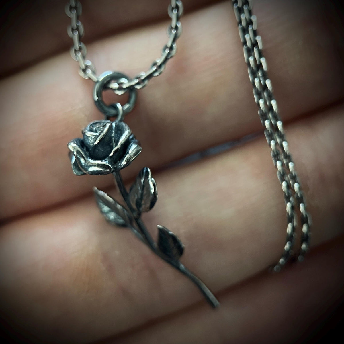 Rustic Oxidised 925 Sterling Silver Rose Pendant & Necklace • Floral Flower Necklace Charm