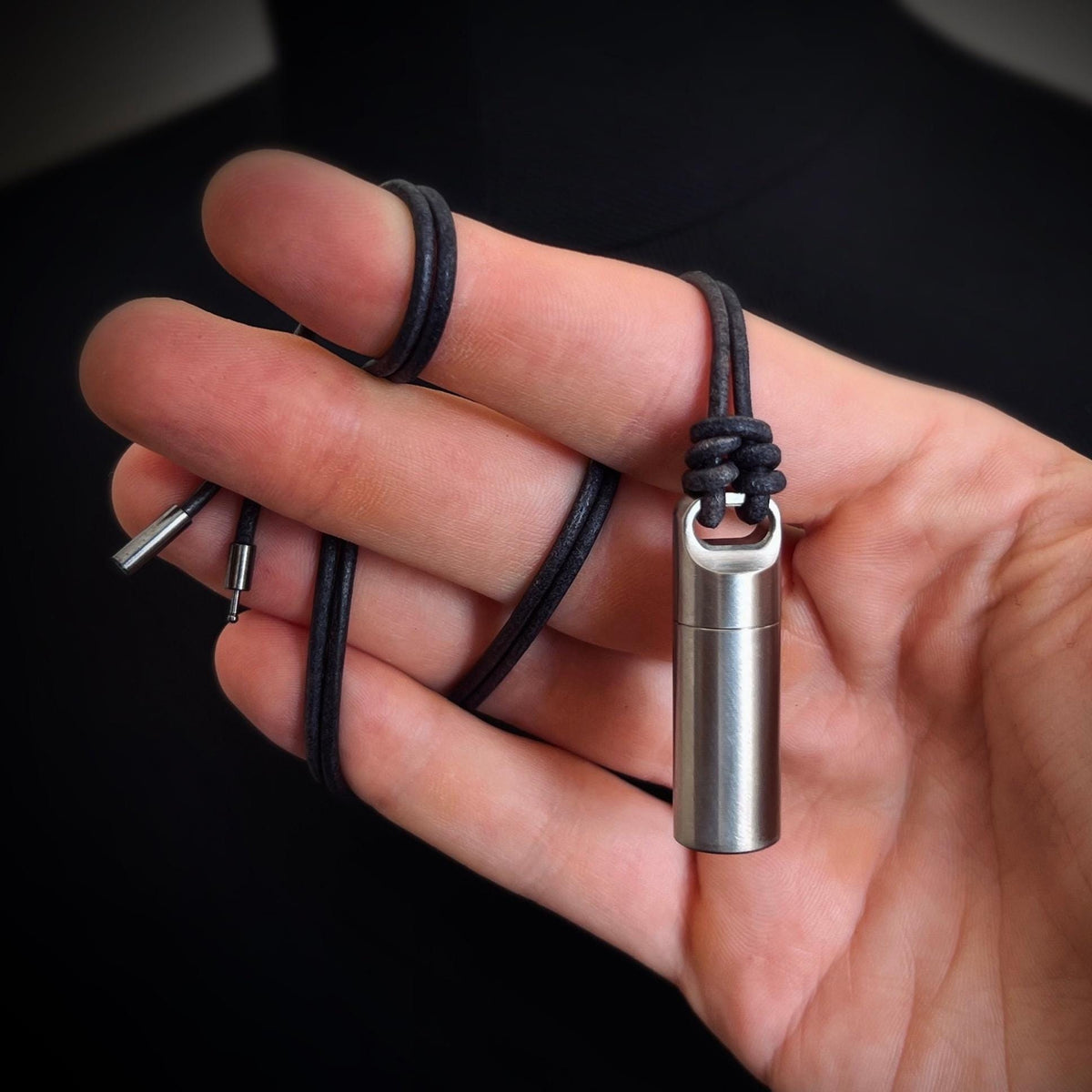Brushed Matte Stainless Steel Small Pill Vial Shotgun Shell Capsule Stash Urn Pendant with Leather Rope Cord Necklace / EDC / Everyday Carry