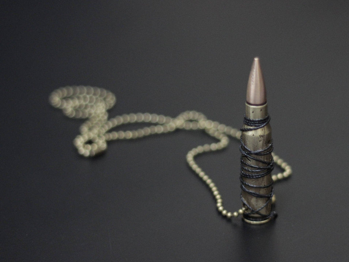 Mens Battle Damaged & Distressed 7.62 Deactivated Brushed Brass Rifle Bullet Pendant with Matching Ball Chain Necklace / Accessory / Rustic