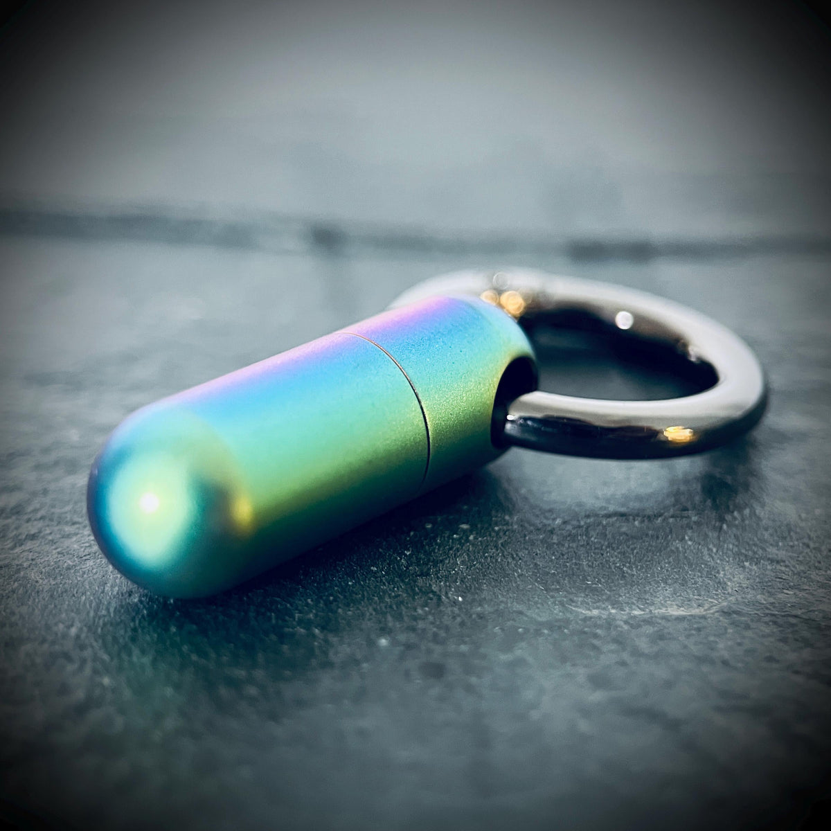 Rainbow Pearlescent Distressed Titanium Waterproof Pill Bottle Capsule Keychain / Keyring / Carabiner / Survival EDC / Container / Pocket