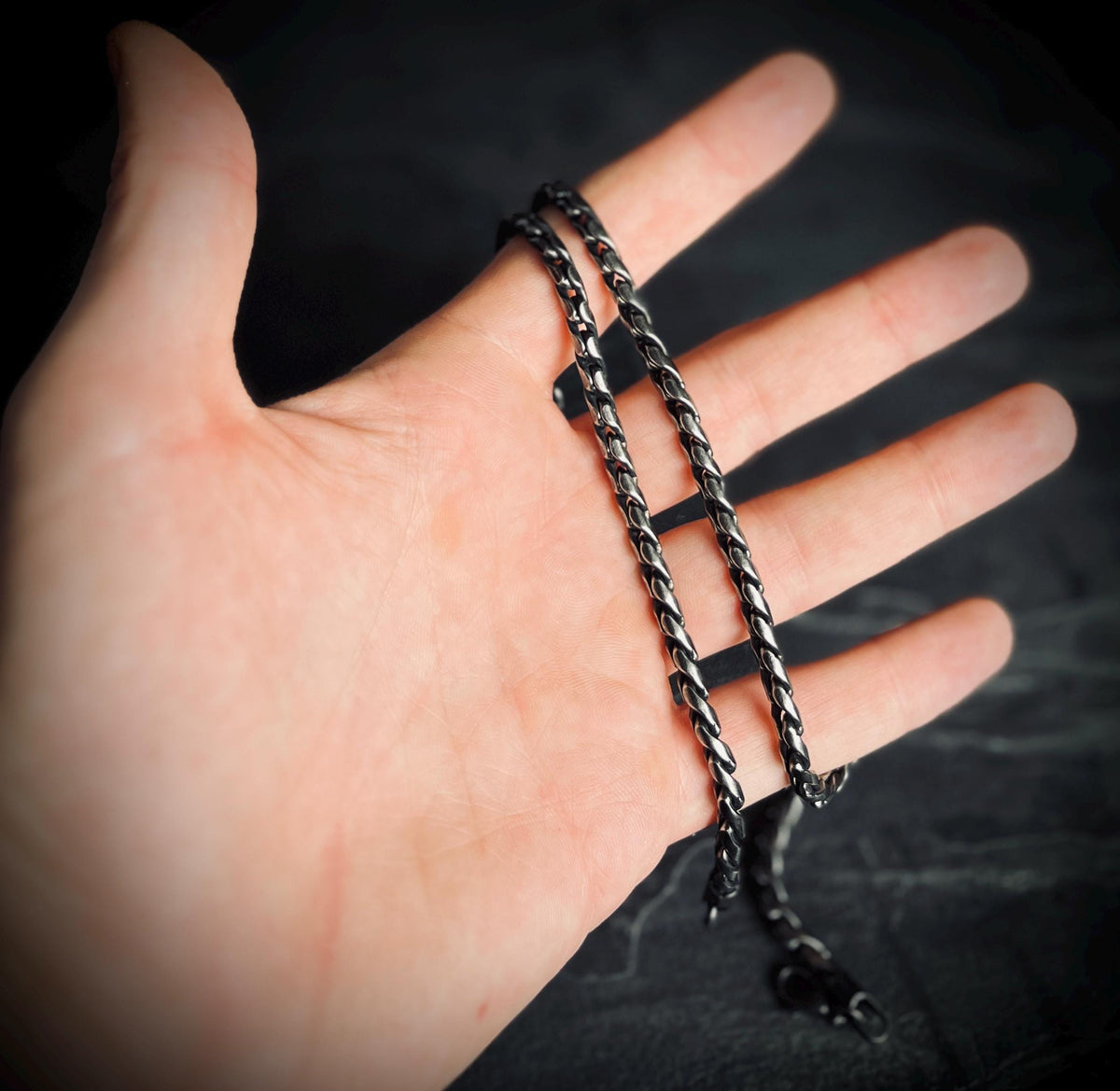 Oxidised Simple Stainless Steel Matte Silver Thick Chunky Heavy Wheat Chain Necklace - Mens / Style / Minimalist - 60cm