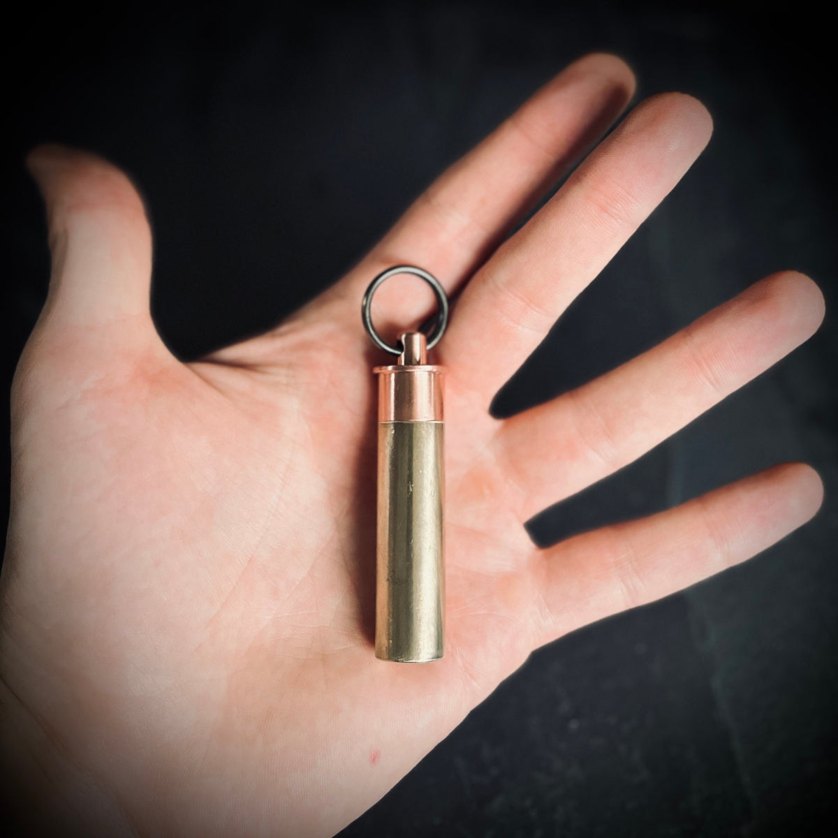 Distressed Brass & Copper Waterproof Shotgun Shell Bullet Pill Bottle Capsule Keychain / Carabiner / Survival EDC / Container / Pocket / SOS