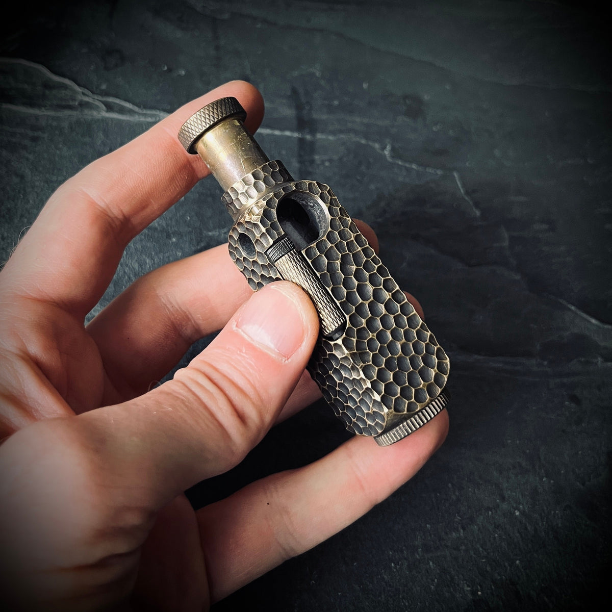 Textured Reptile Skin Vintage Style Solid Brushed Brass Heavy Metal Trench Art War Lighter / EDC / Everyday Carry / Survival Gear