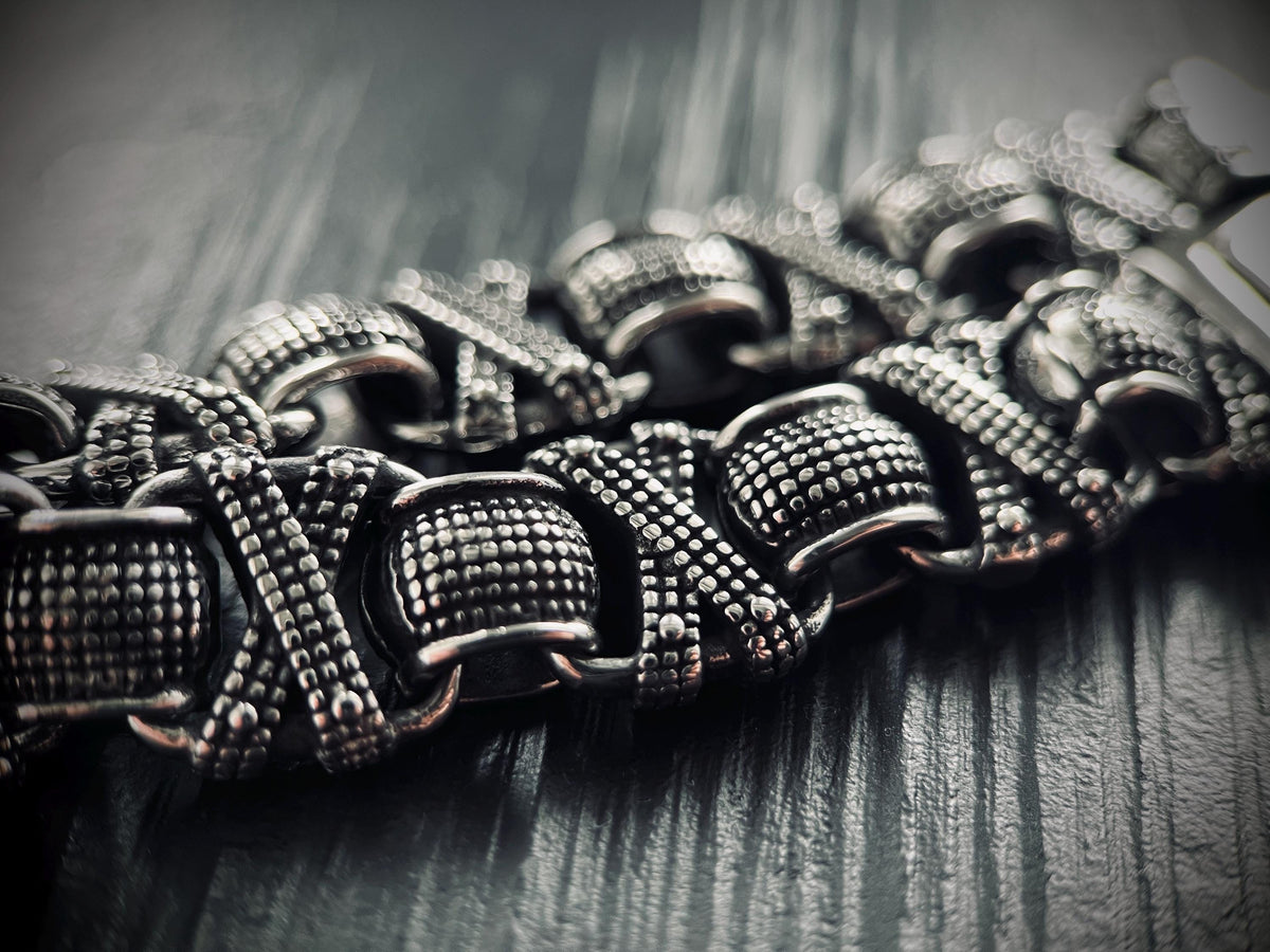 Oxidized Stainless Steel X-Link Bracelet: Chunky Rustic Mens Jewelry