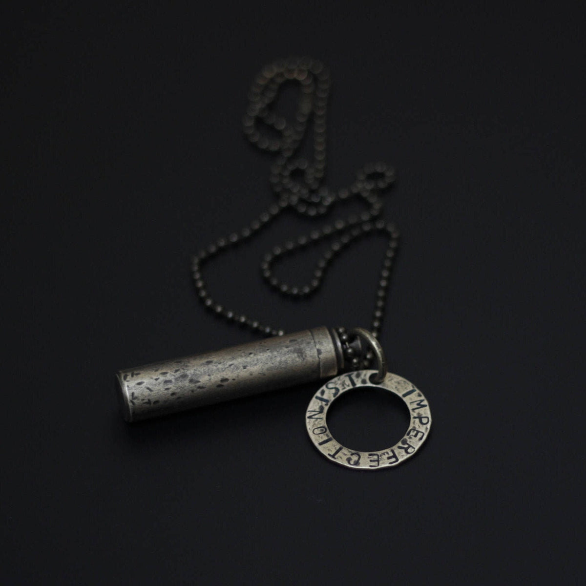 Personalized / Personalised Vintage Style Distressed Brass Secret Stash Vial Bullet Capsule Pendant with Engraved Custom Dog Tag Necklace
