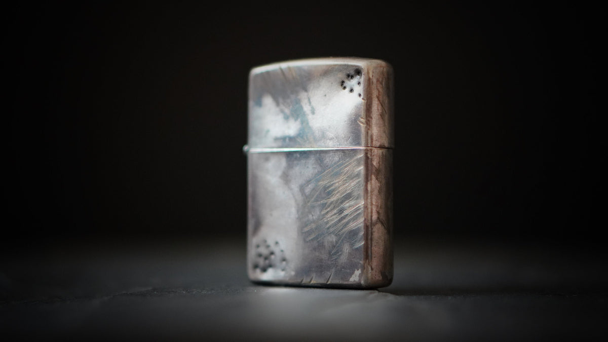 Customised Distressed Battle Worn Chrome Plated Vintage Style Zippo Lighter with Oxidized Finish