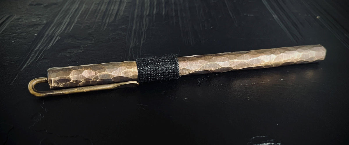 Hammered Distressed Honeycomb Pattern Ballpoint Brass Pen with Grip and Shirt Clip / Accessory / Writer / Notebook / Notes / EDC