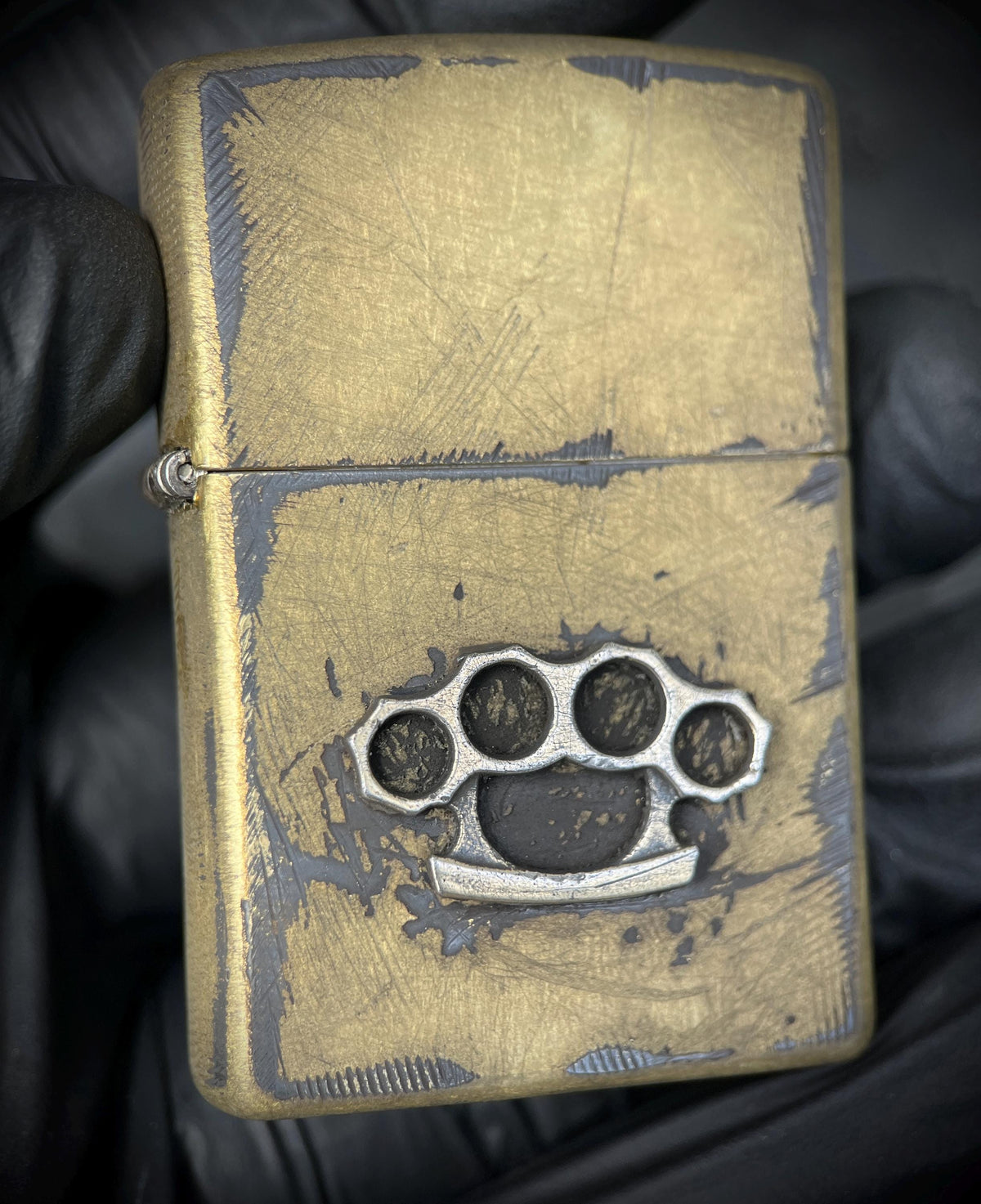 Customised Heavily Distressed & Oxidised Vintage Patina Style Solid Street Brass Zippo Lighter with Emblem / EDC / Custom