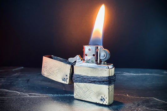 Customised Distressed & Oxidised Battle Damaged Vintage Style Gold Brass Zippo Lighter with Rope Grip / EDC / Everyday Carry