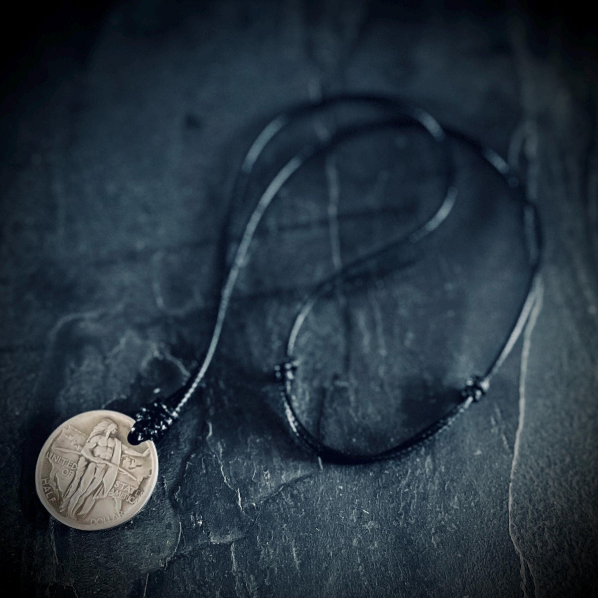 Ornate Rustic Silver Native Warrior Medallion Pendant with Black Adjustable Cord Necklace