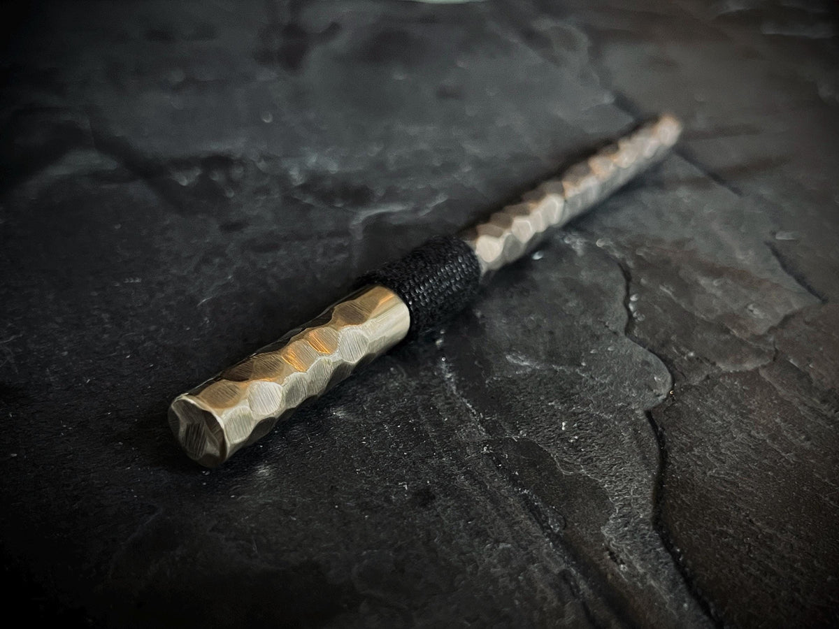 Handmade Rustic 2-Tone Distressed Hammered Brass & Bronze Ballpoint Pen with Grip - EDC