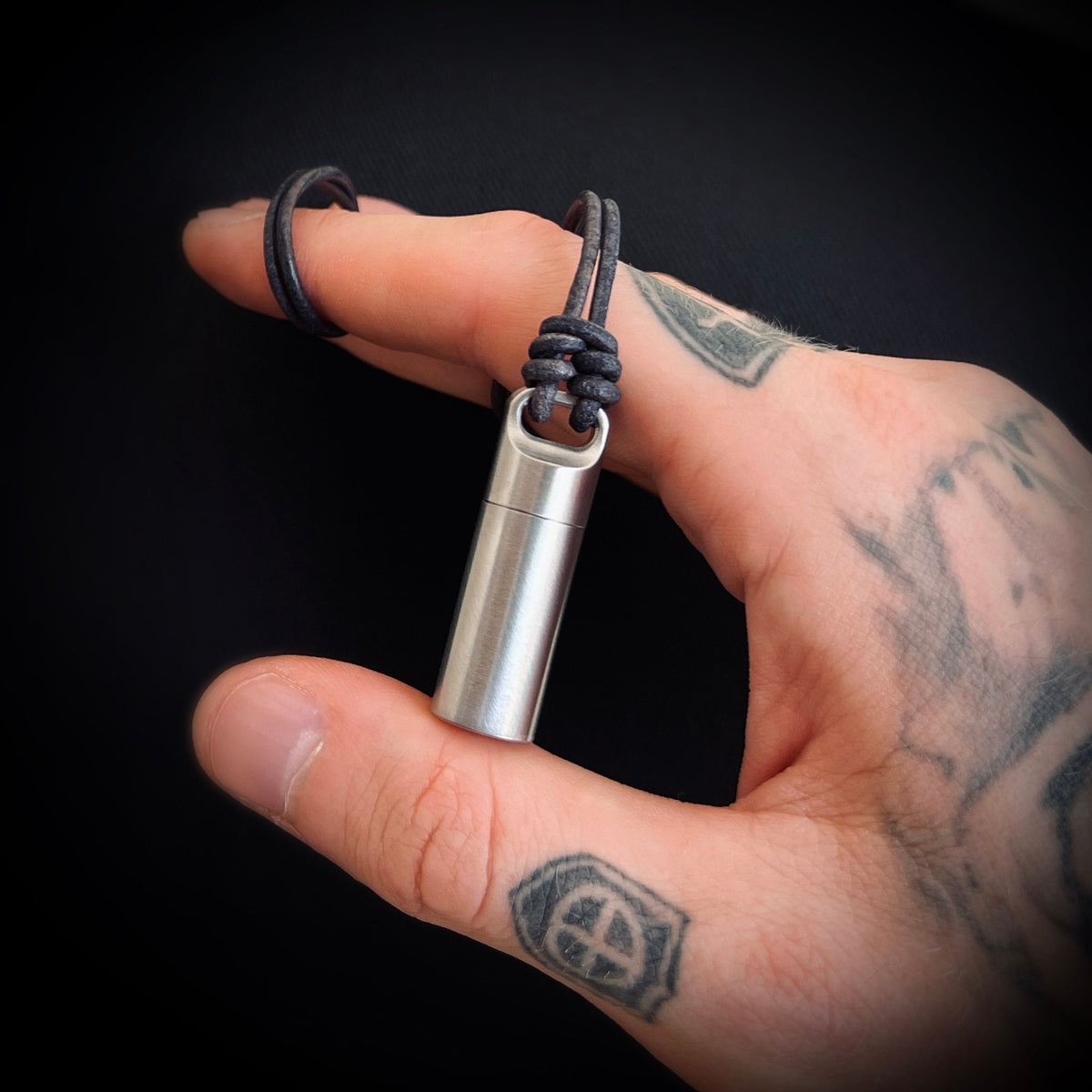 Brushed Matte Stainless Steel Small Pill Vial Shotgun Shell Capsule Stash Urn Pendant with Leather Rope Cord Necklace / EDC / Everyday Carry