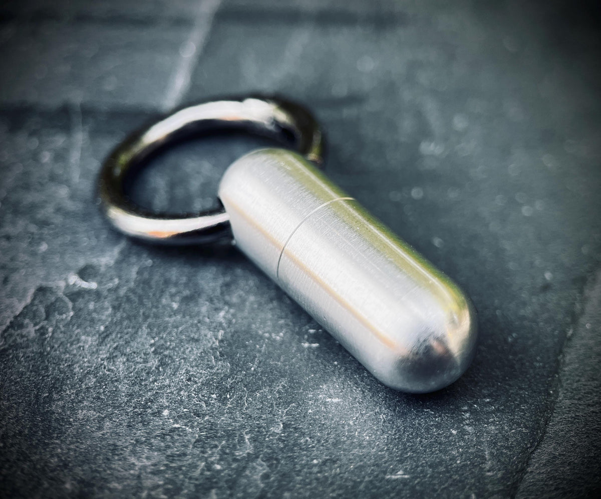 Silver Stainless Steel Titanium Waterproof Pill Bottle Capsule Keychain / Keyring / Carabiner / Survival EDC / Container / Pocket