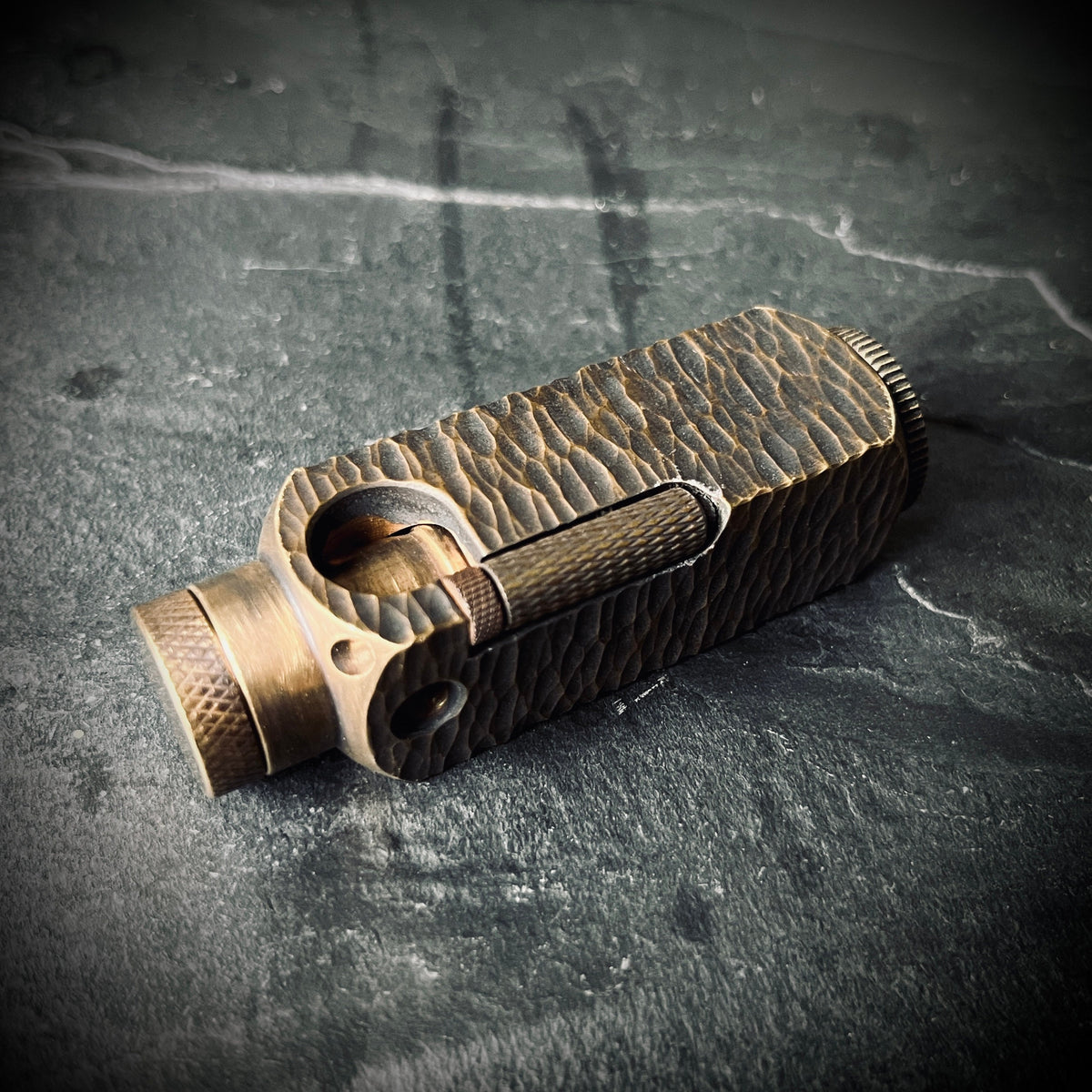 Vintage Style Battle Worn Solid Distressed Brass Heavy Metal Trench Art War Lighter with Textured & Hammered Surface / EDC / Collectors