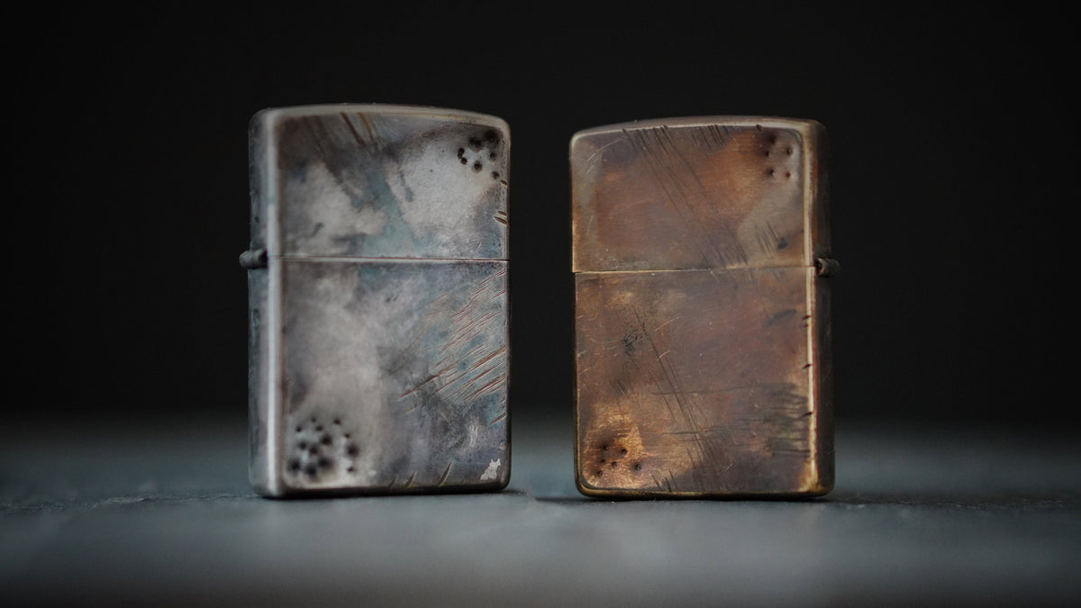 Heavily Distressed Aged & Oxidised Vintage Style Battle Damaged Custom Zippo Lighter / Silver / Chrome / Bronze / Patina / EDC