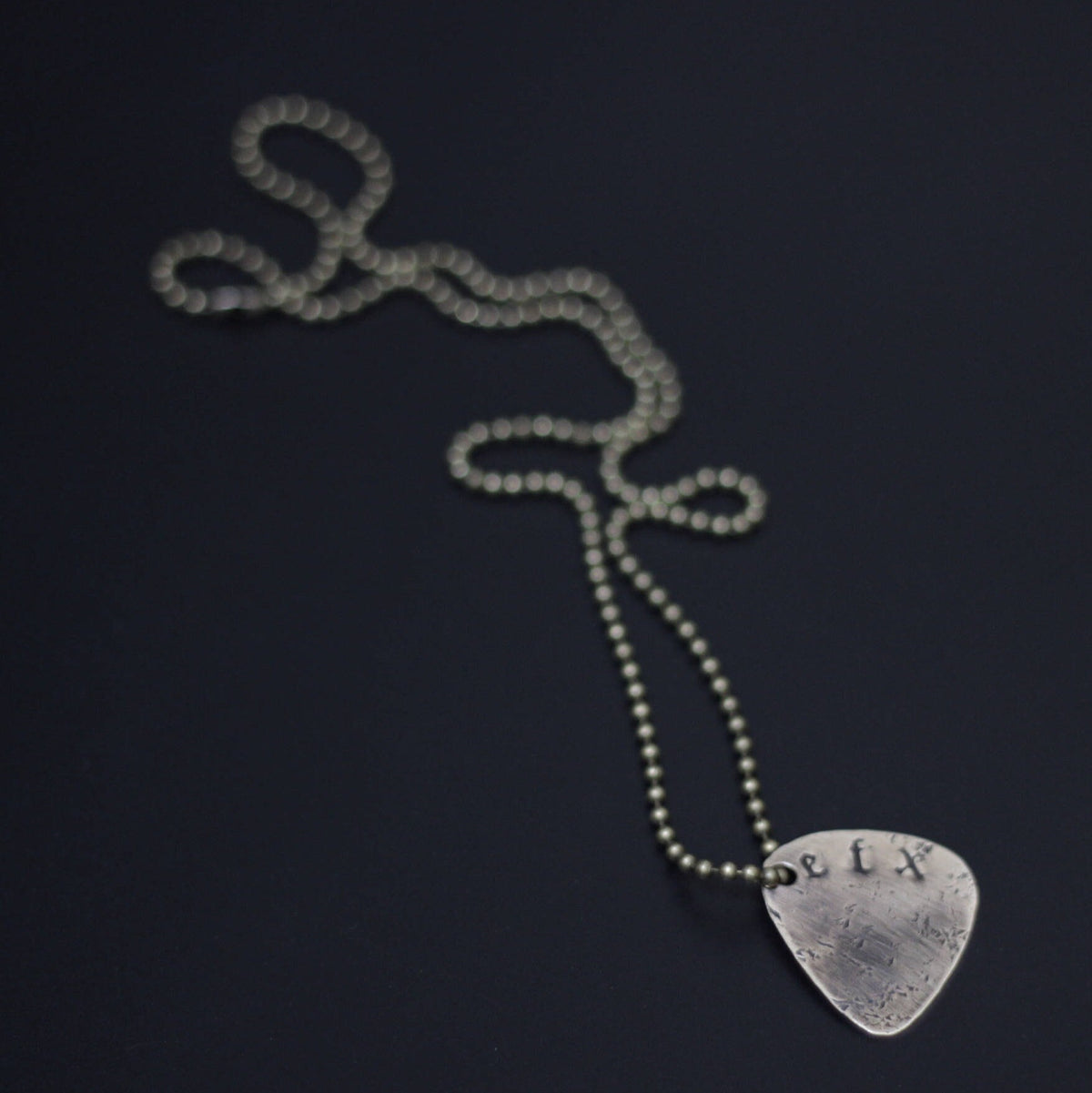 Custom Personalised Brass Guitar Pick Necklace with Engraved Lettering in Old English Font / Name / Initials / I.D (choose your own text)