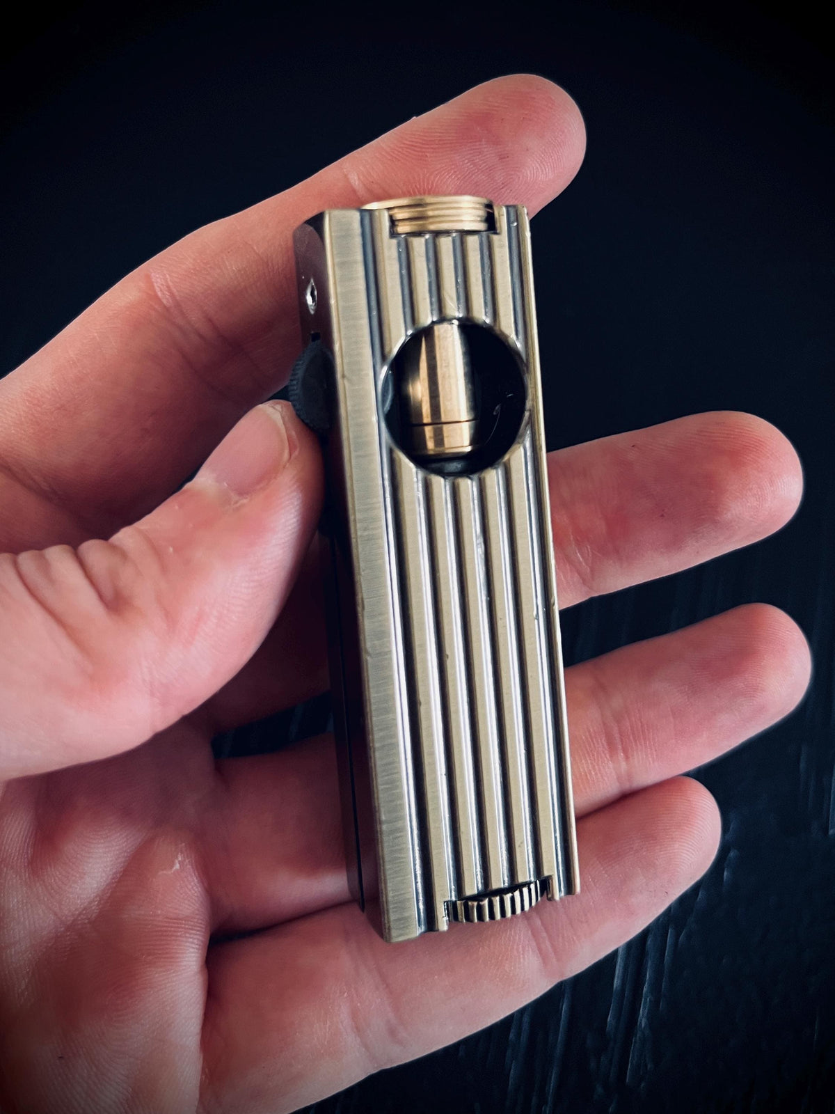 Sleek Art Deco 1920's Vintage Style Solid Brass Heavy Grooved Rustic Trench Art Custom Lighter / EDC / Everyday Carry / Light