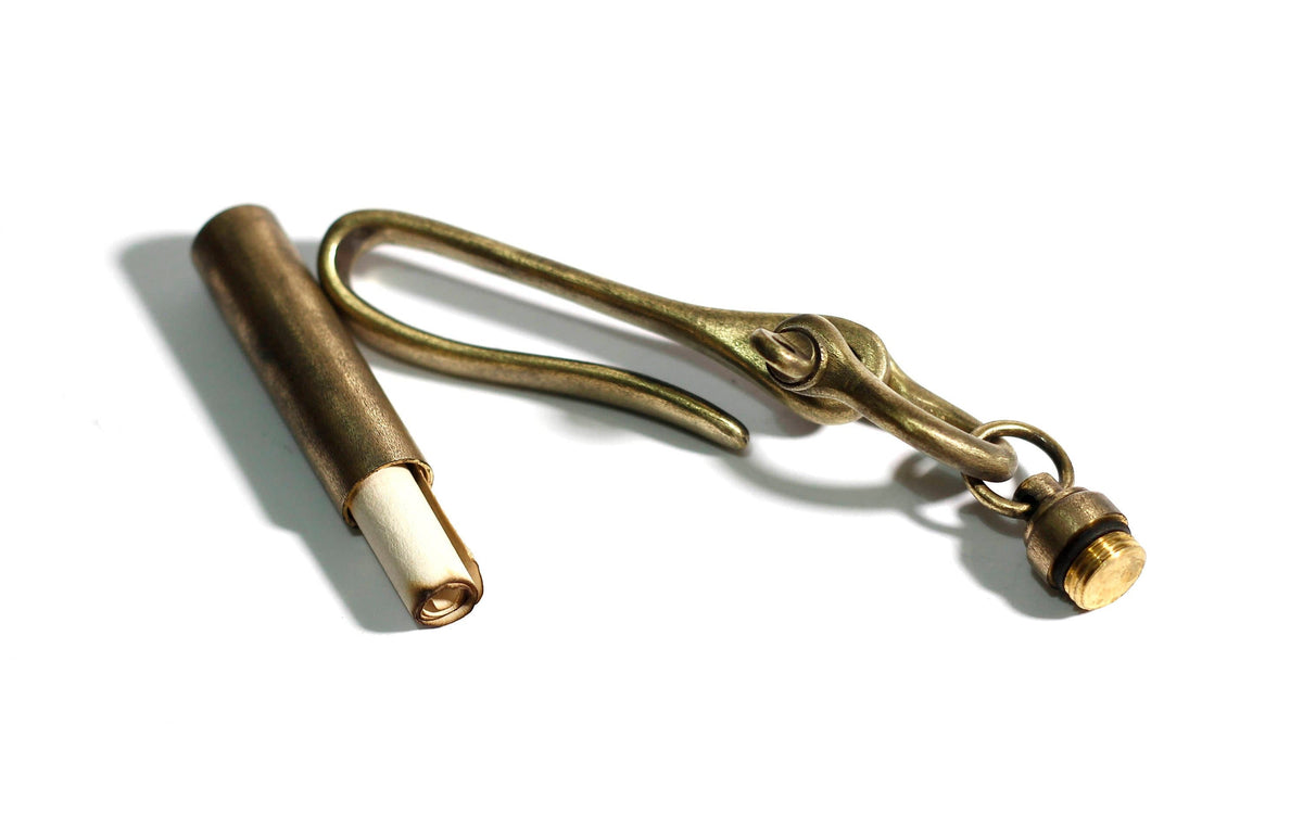 Distressed Brass Belt Hook Keychain with Stash Capsule