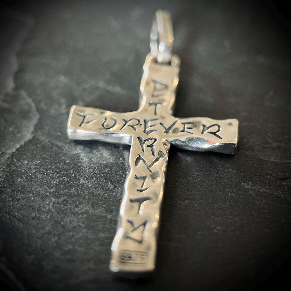 Distressed Handmade 925 Solid Sterling Silver & Brass Simple Minimalist Hammered Cross Crucifix Pendant with Presentation Gift Box