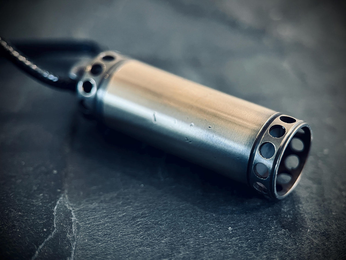 Handmade 2-Tone Shotgun Shell Rustic Distressed Brass Vial Cremation Stash Capsule Pendant with Black Rope Cord Necklace / Keepsake / Locket
