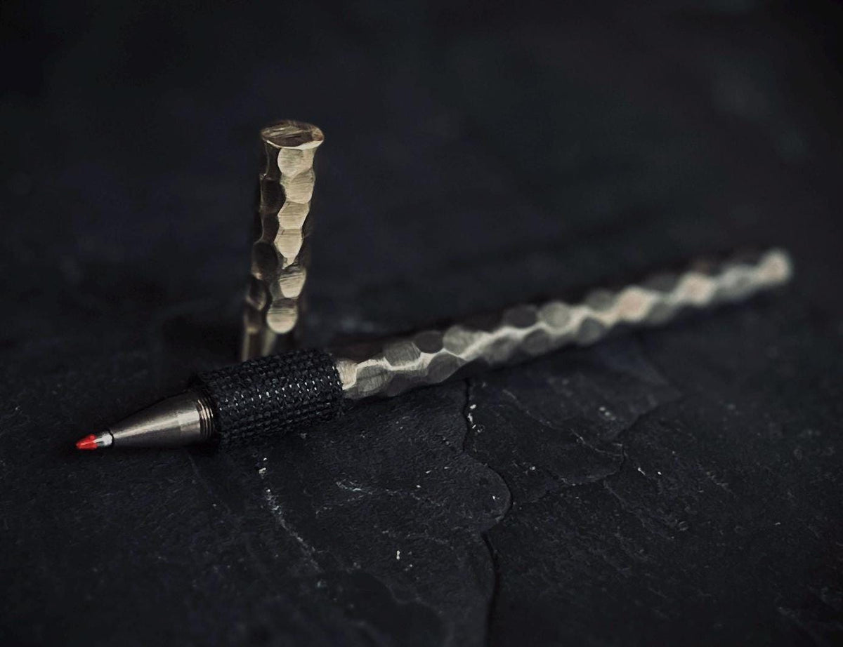 Handmade Rustic 2-Tone Distressed Hammered Brass & Bronze Ballpoint Pen with Grip - EDC