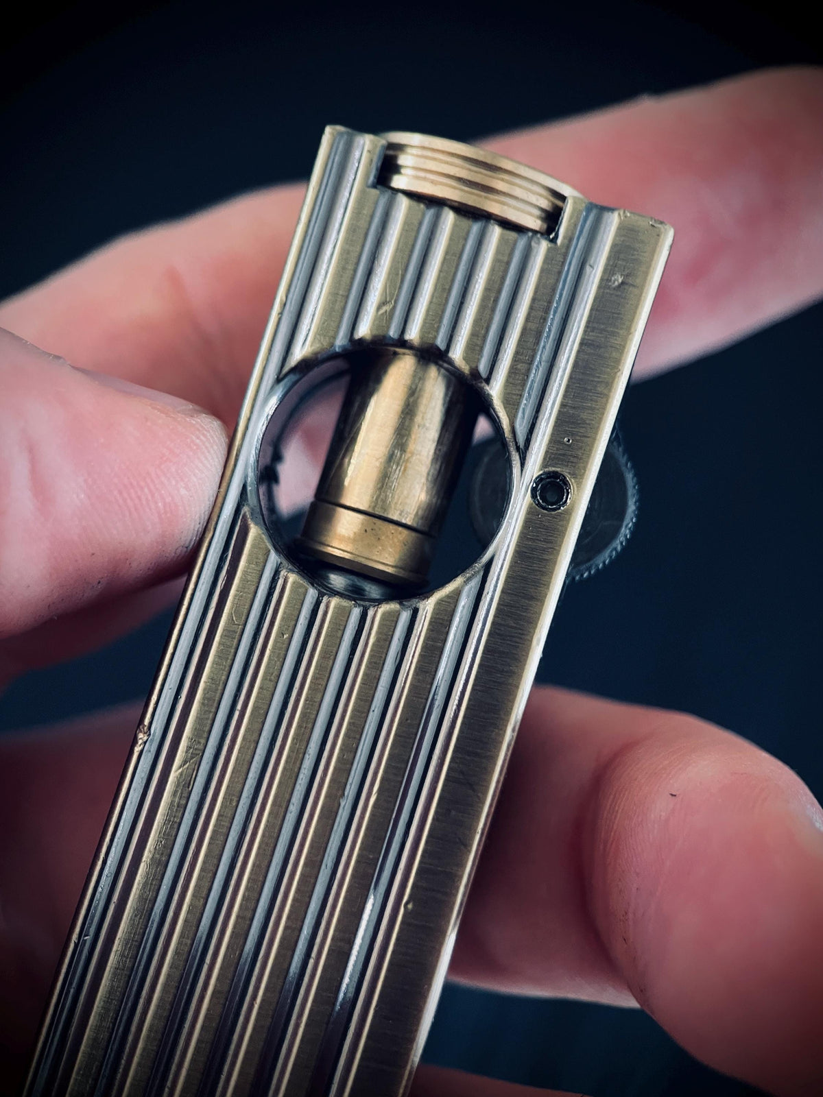 Sleek Art Deco 1920's Vintage Style Solid Brass Heavy Grooved Rustic Trench Art Custom Lighter / EDC / Everyday Carry / Light