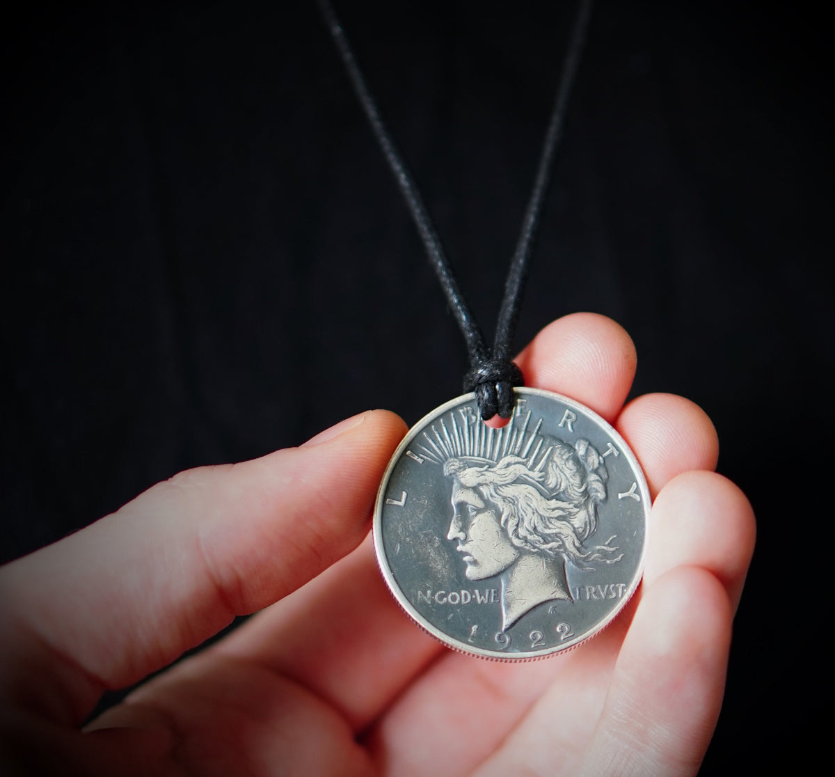 Peace Dollar Pendant: Distressed Lady Liberty Coin Medallion with Adjustable Leather Cord Necklace