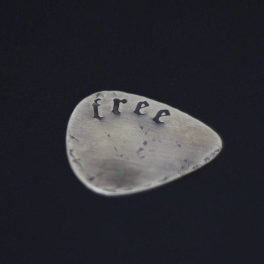 Custom Engraved Distressed Brass Guitar Pick, Old English Font