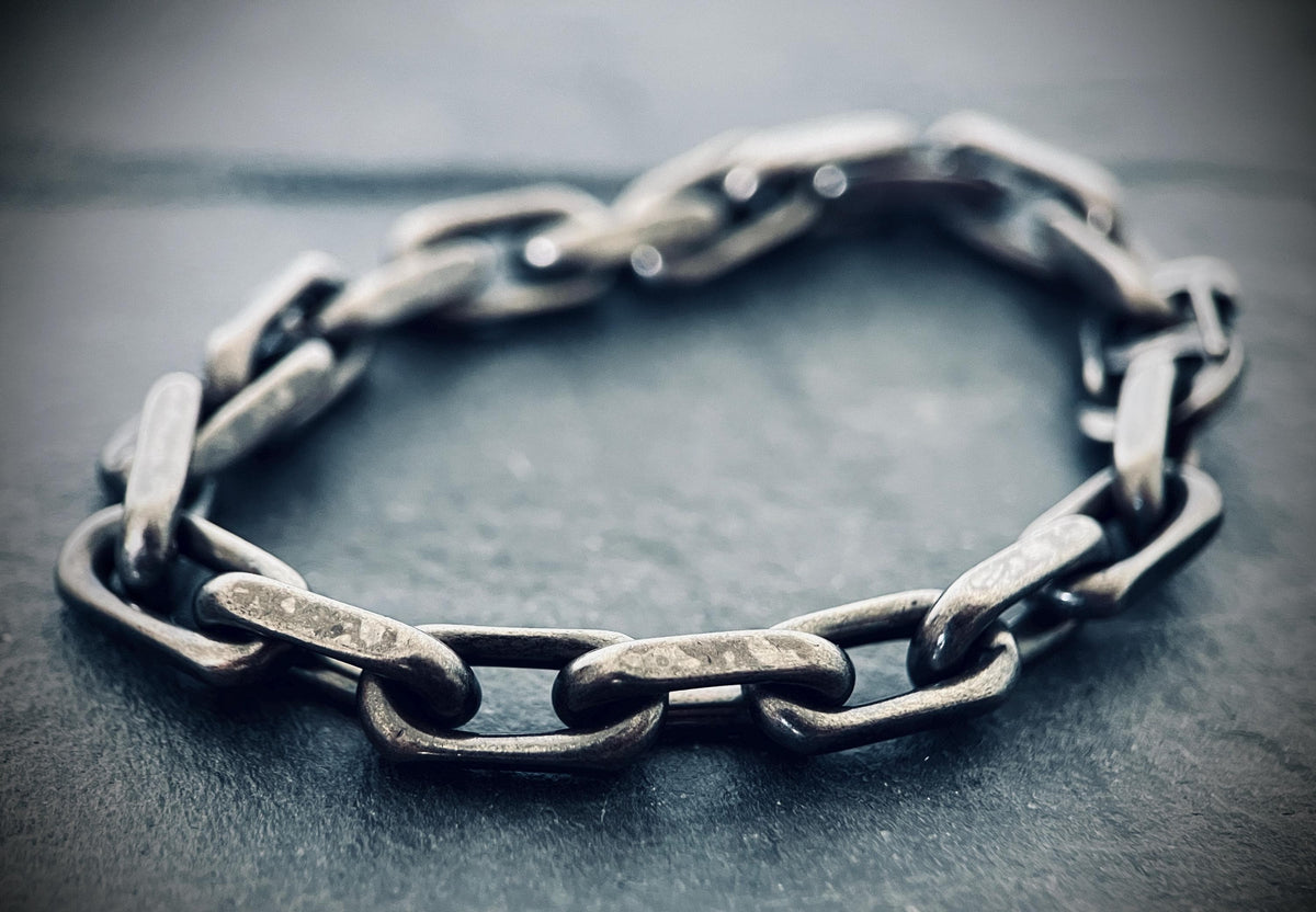 Oxidized Titanium Steel Cable Chain Bracelet – Rustic Mens Jewelry
