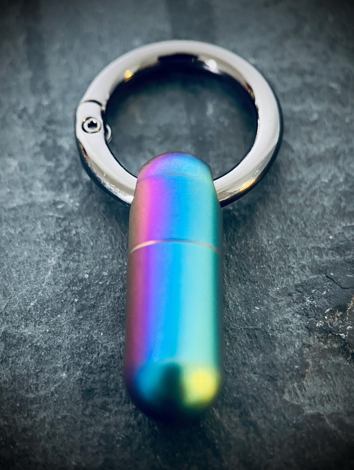 Rainbow Pearlescent Distressed Titanium Waterproof Pill Bottle Capsule Keychain / Keyring / Carabiner / Survival EDC / Container / Pocket
