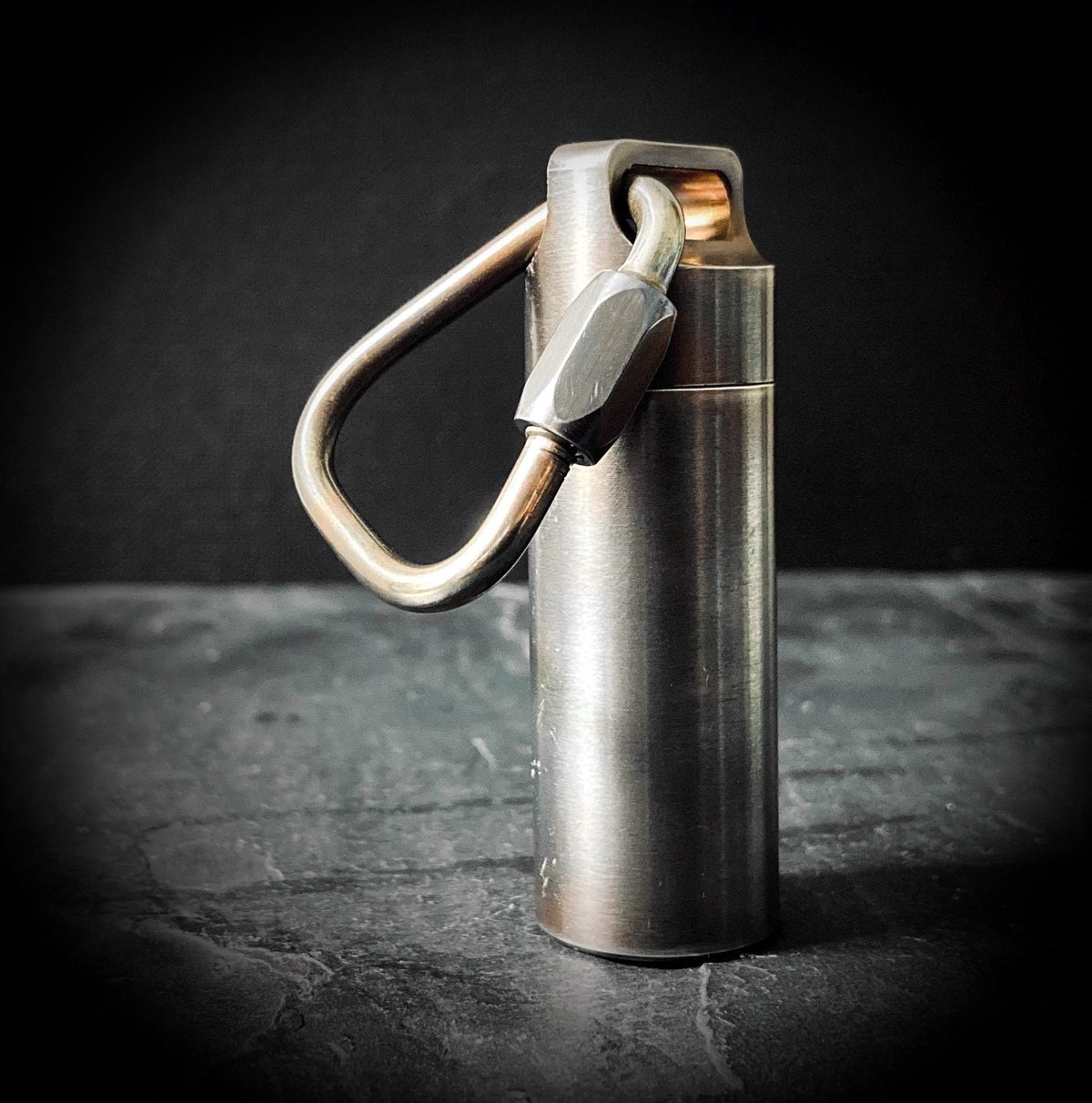 Rainbow Pearlescent Distressed Stainless Steel Waterproof Pill Bottle Capsule Keychain / Carabiner / Survival EDC / Container / Pocket / SOS