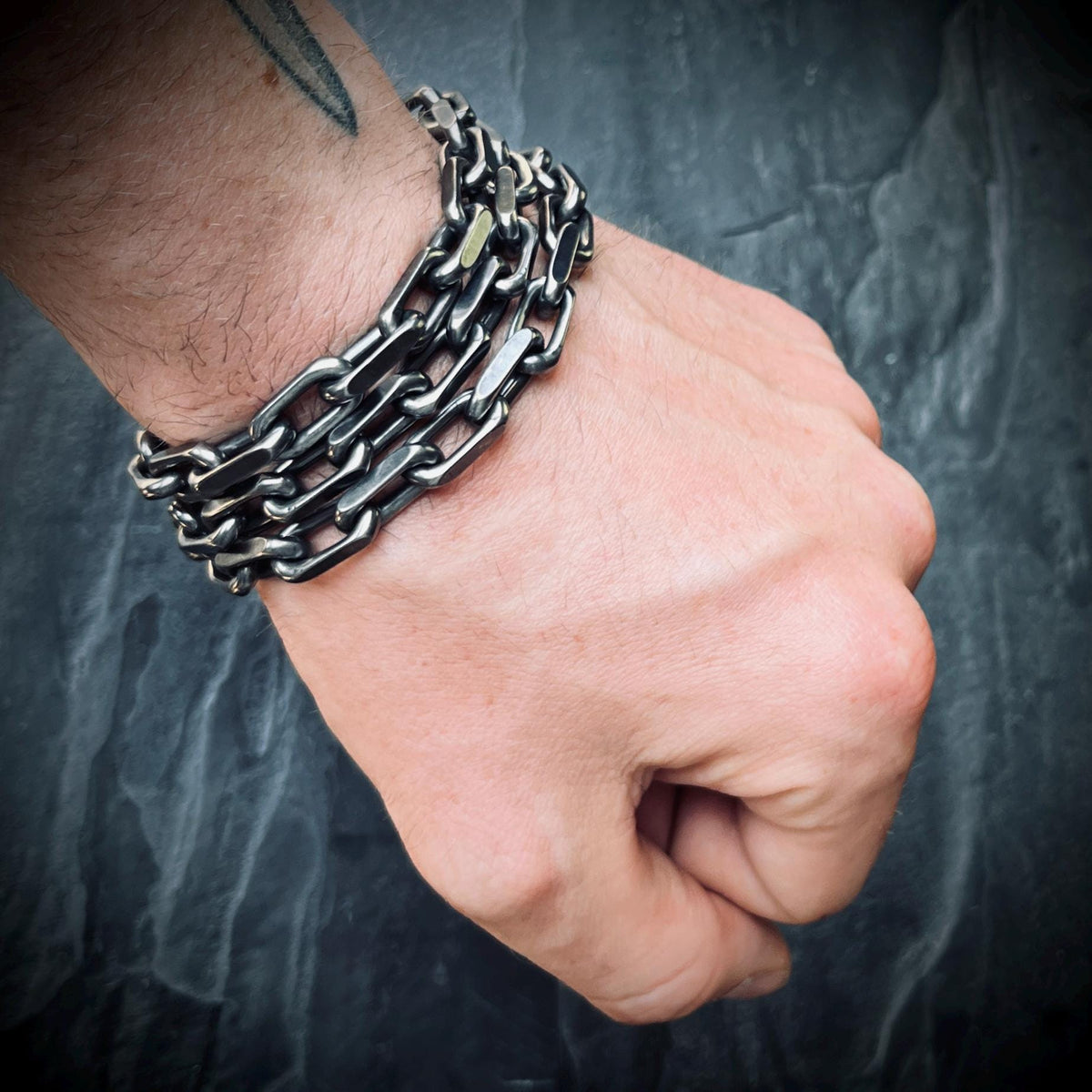 Thick Chunky Heavy Distressed Silver Stainless Steel Cable Link Boxy Chain Bracelet
