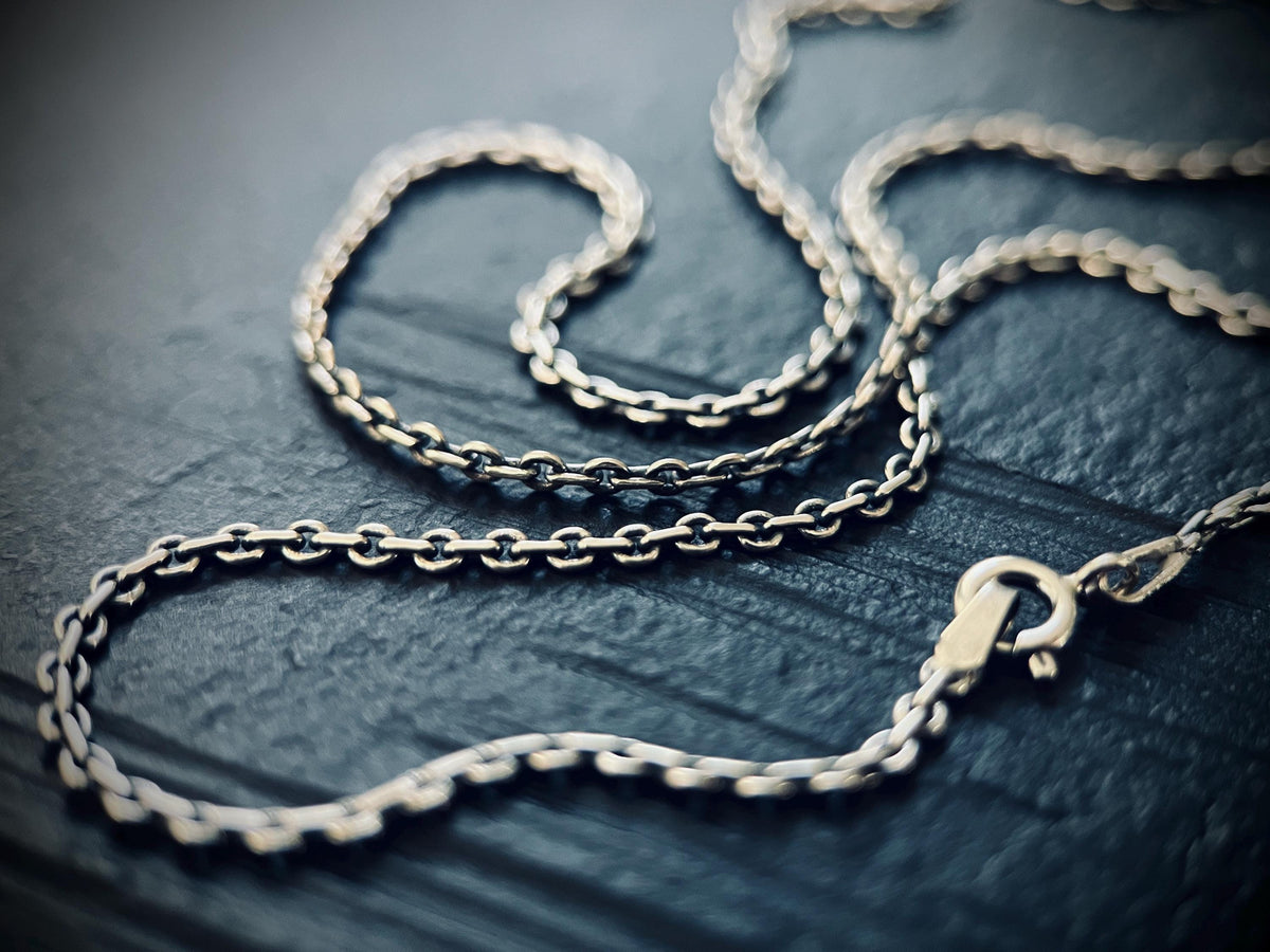 Slim Minimalist Rustic 925 Sterling silver Box Cable Chain Necklace for Pendants - 50cm